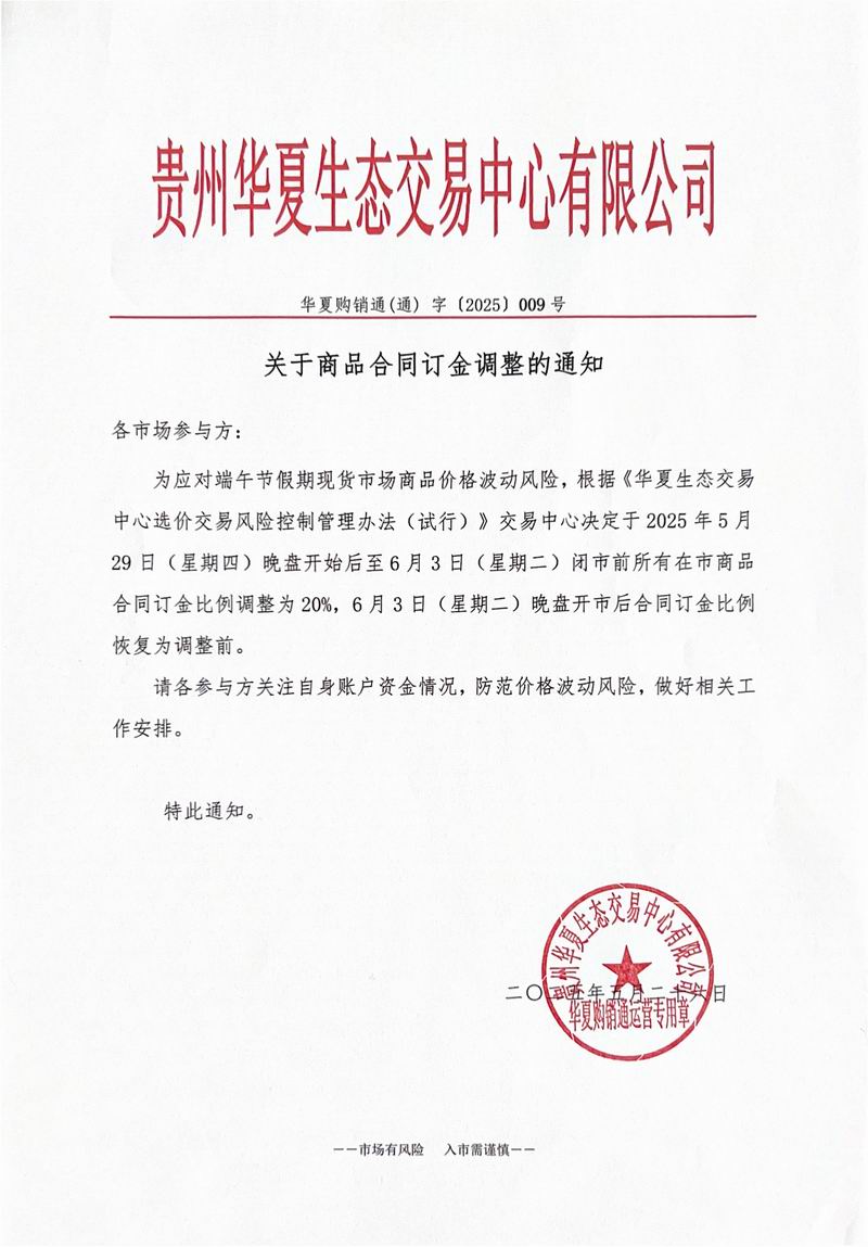 关于商品合同订金调整的通知